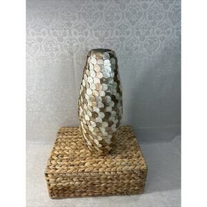 Pier 1 CAPIZ SHELL Iridescent Vase Hand Crafted Coastal Beach Philippines 15”H